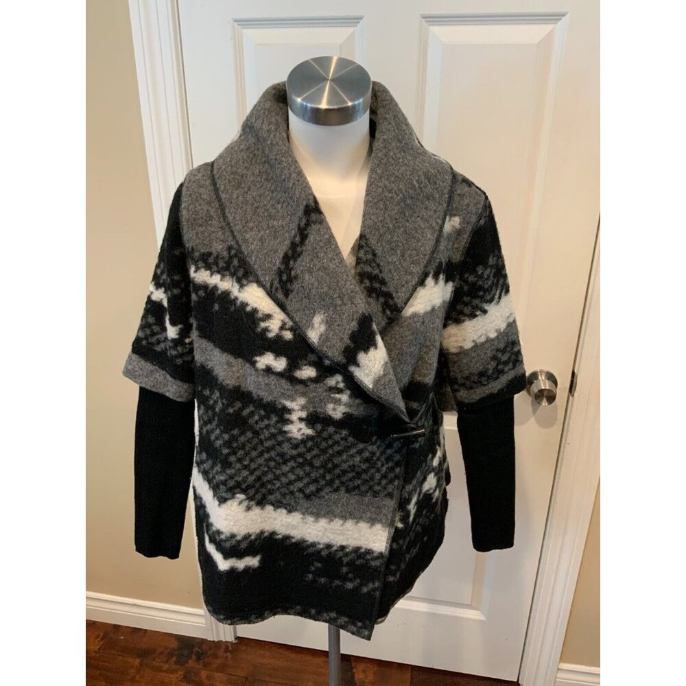 John + Jenn Gray & Black Wool Western Wrap Coat, Size Small
